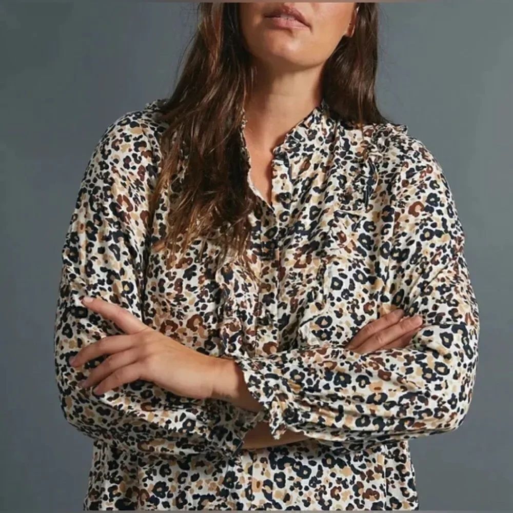 Anthropologie Maeve Katia Ruffled Leopard Print Ruffle Button-down. 12